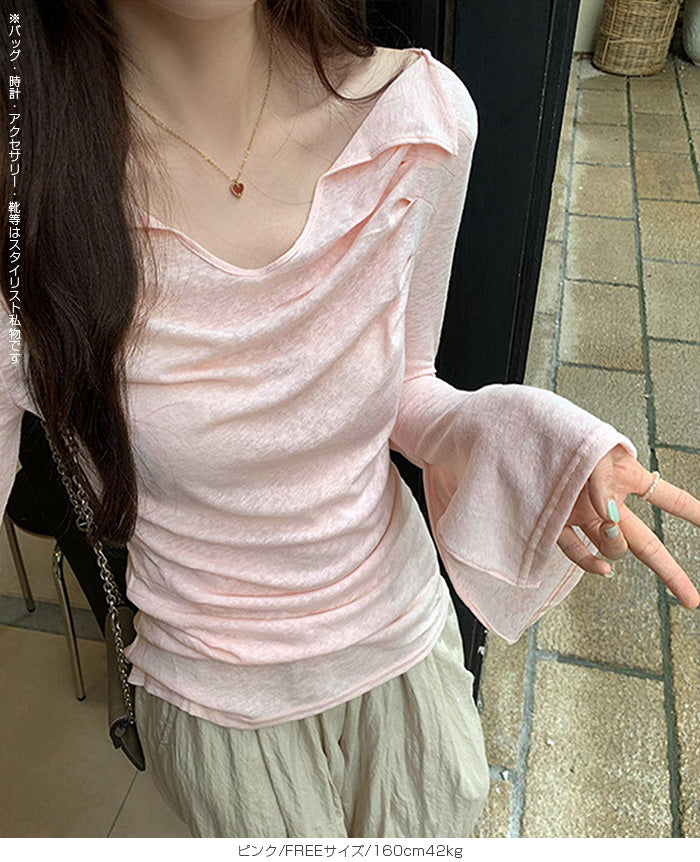 ドレープオフショルダーシアーカットソー