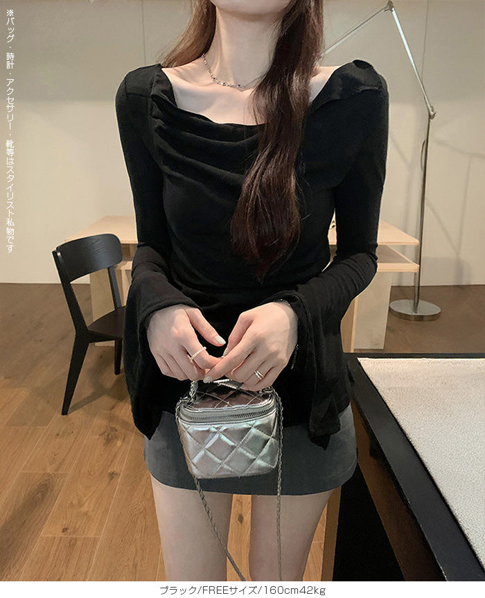 ドレープオフショルダーシアーカットソー