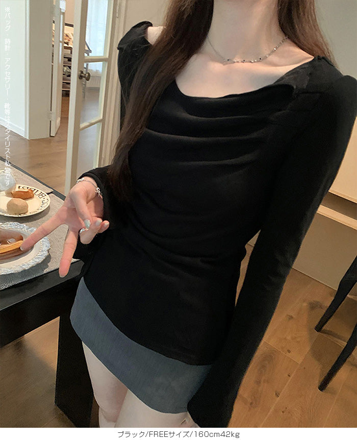 ドレープオフショルダーシアーカットソー
