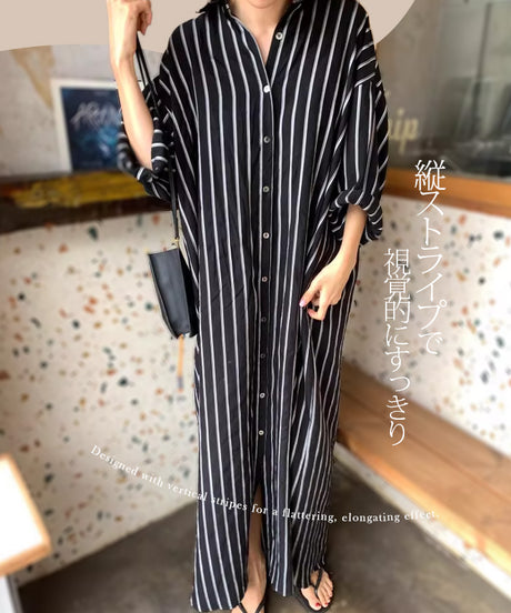 ロング丈シャツワンピース