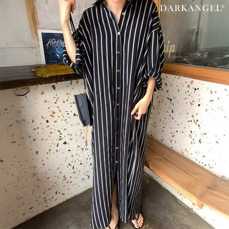 ロング丈シャツワンピース