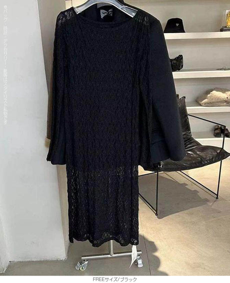 透かしレースワンピース
