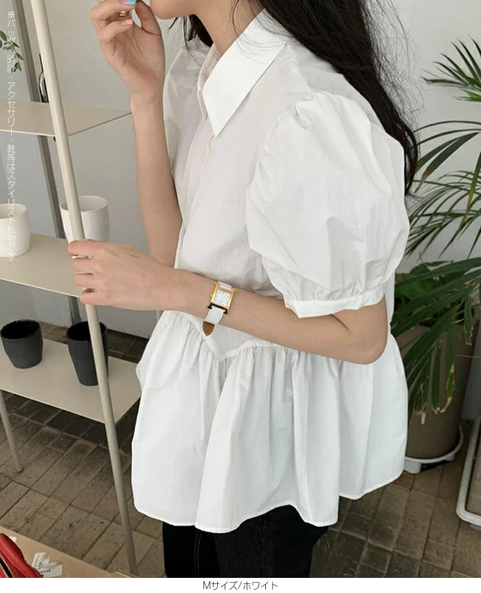 パフスリーブペプラムブラウス