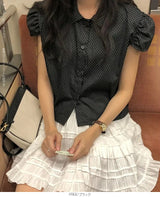 パフスリーブドット柄ブラウス