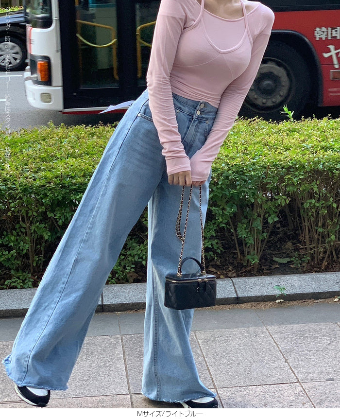 ハイウエストワイドデニムパンツ