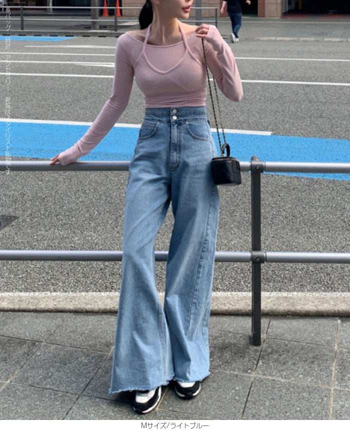 ハイウエストワイドデニムパンツ