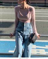 ハイウエストワイドデニムパンツ