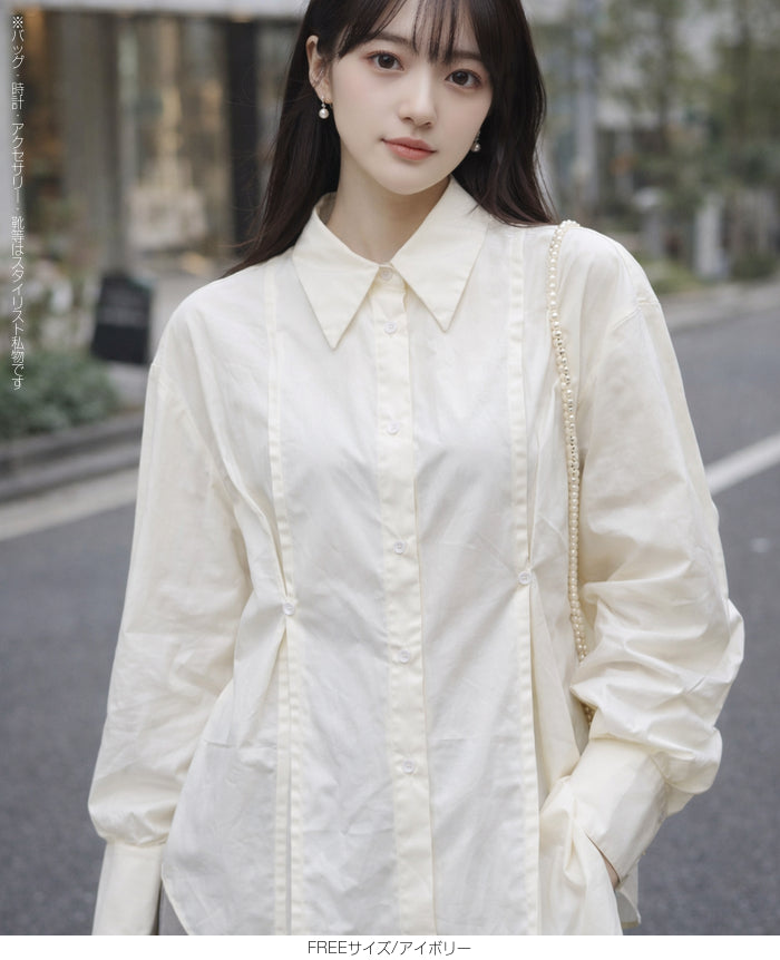 ピンタックデザインシャツブラウス