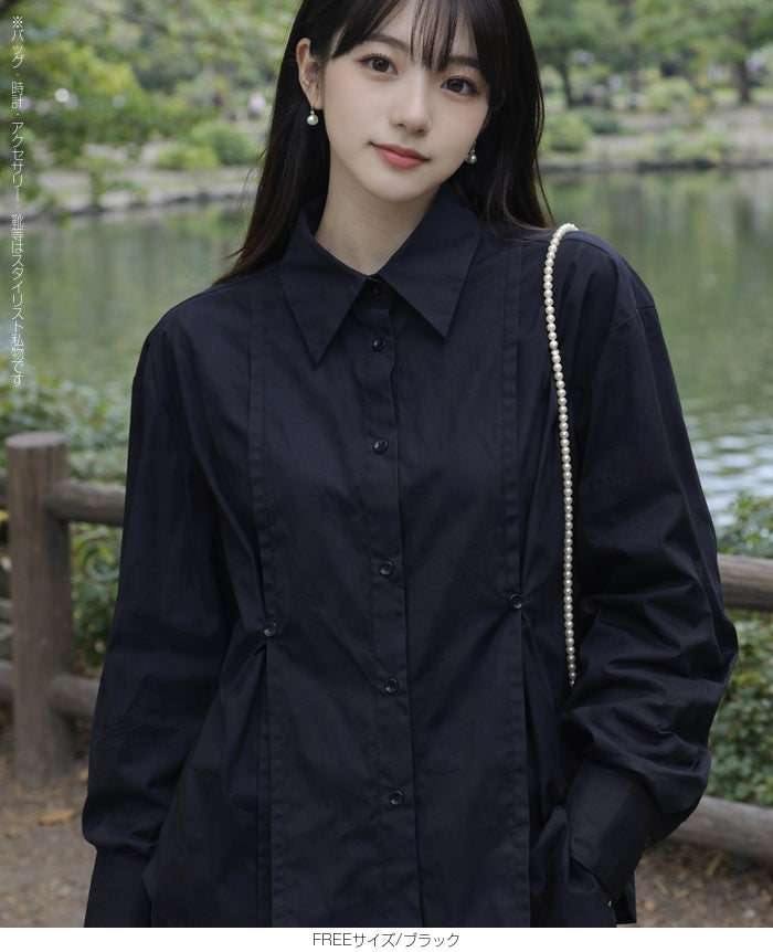 ピンタックデザインシャツブラウス