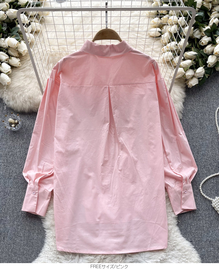 ピンタックデザインシャツブラウス