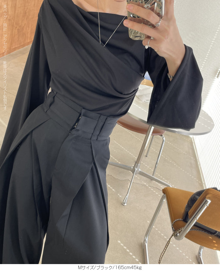 ハイウエストツイルタックチノワイドパンツ