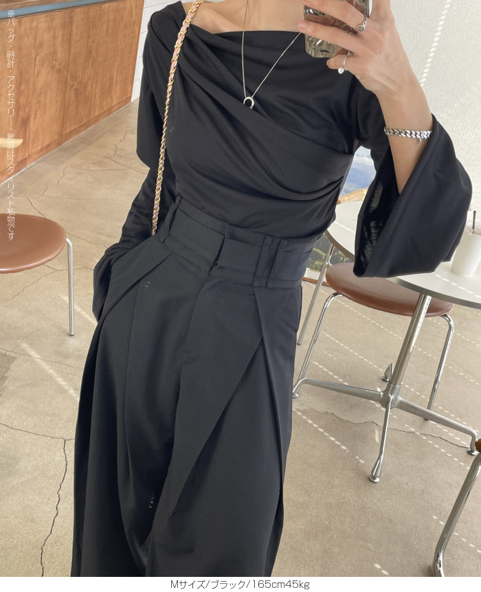 ハイウエストツイルタックチノワイドパンツ
