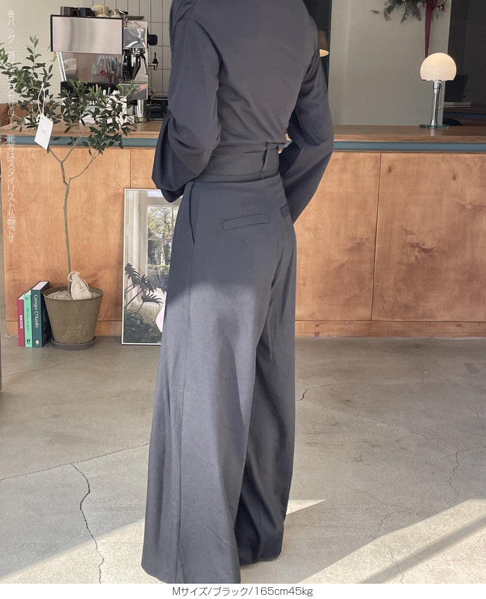 ハイウエストツイルタックチノワイドパンツ