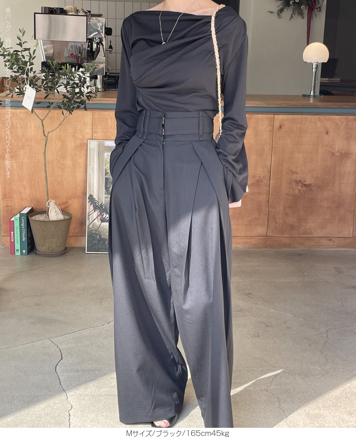 ハイウエストツイルタックチノワイドパンツ