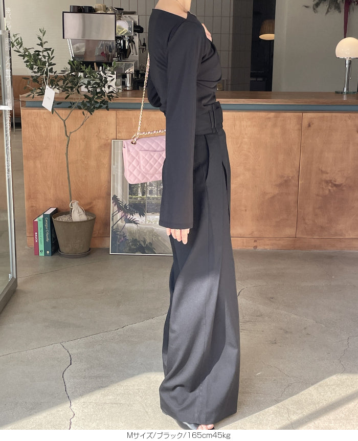 ハイウエストツイルタックチノワイドパンツ