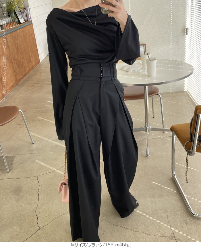 ハイウエストツイルタックチノワイドパンツ