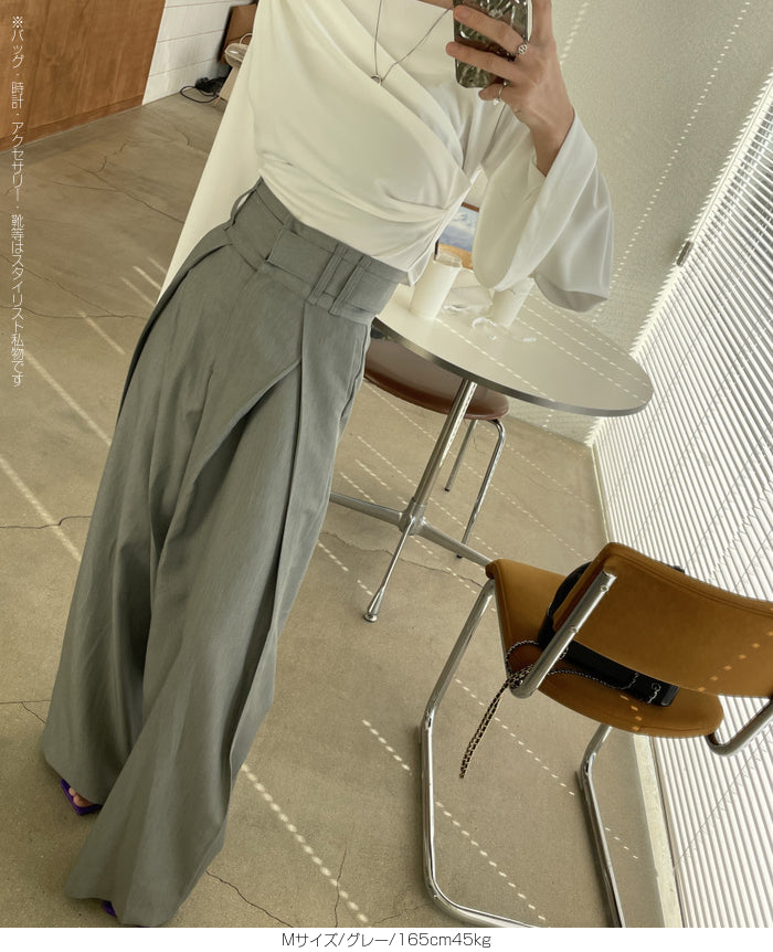ハイウエストツイルタックチノワイドパンツ
