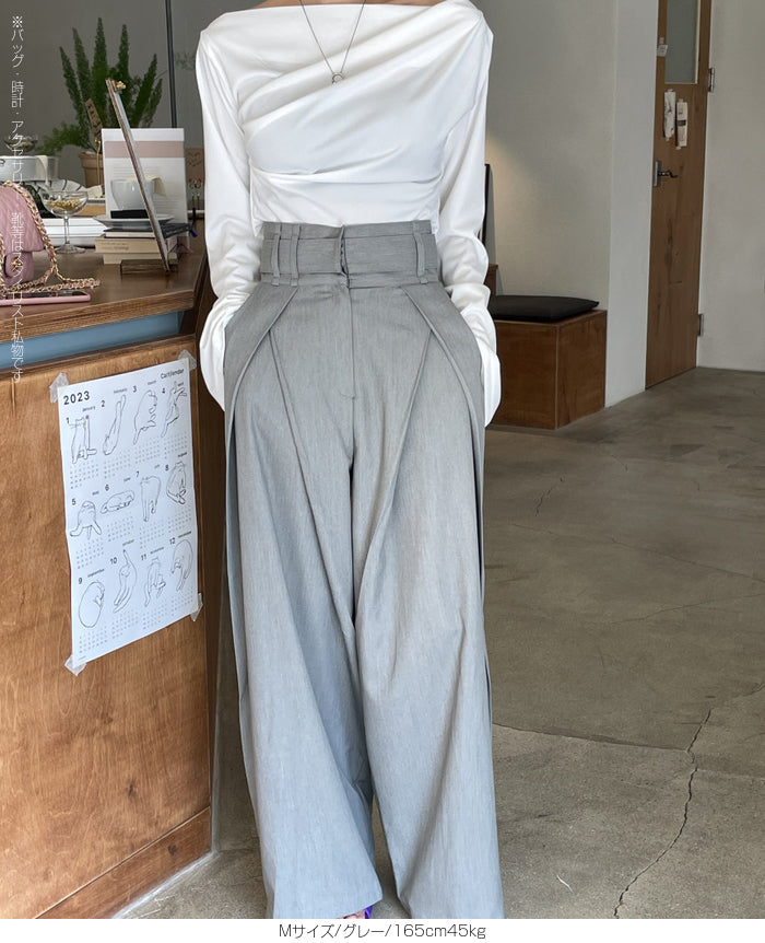ハイウエストツイルタックチノワイドパンツ