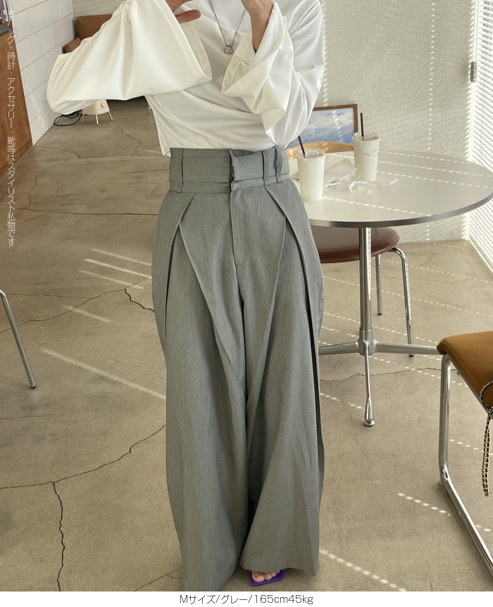 ハイウエストツイルタックチノワイドパンツ