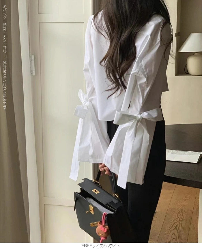 サイドリボンショートシャツブラウス