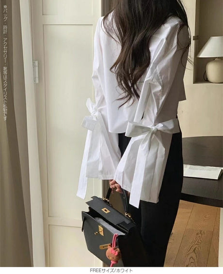 サイドリボンショートシャツブラウス