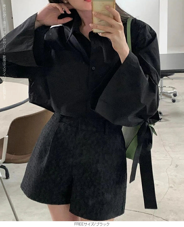 サイドリボンショートシャツブラウス