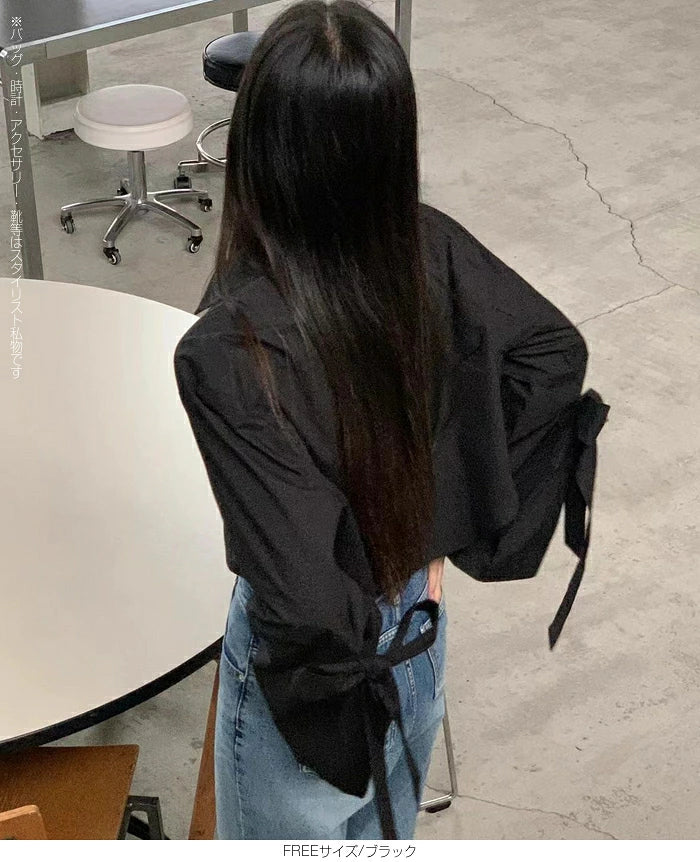 サイドリボンショートシャツブラウス