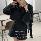 サイドリボンショートシャツブラウス