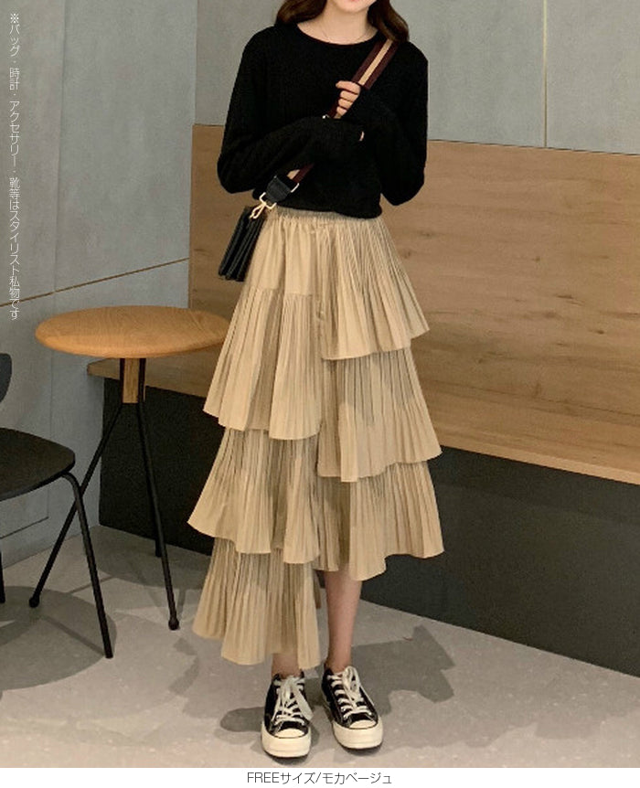 段プリーツティアードスカート