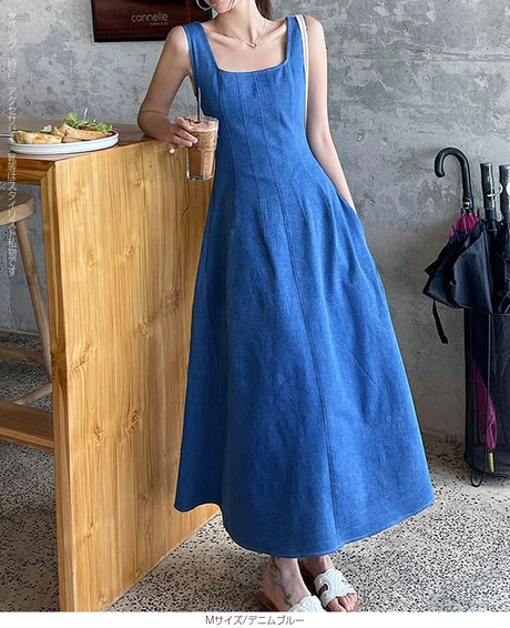 デニムライクAラインロングワンピース