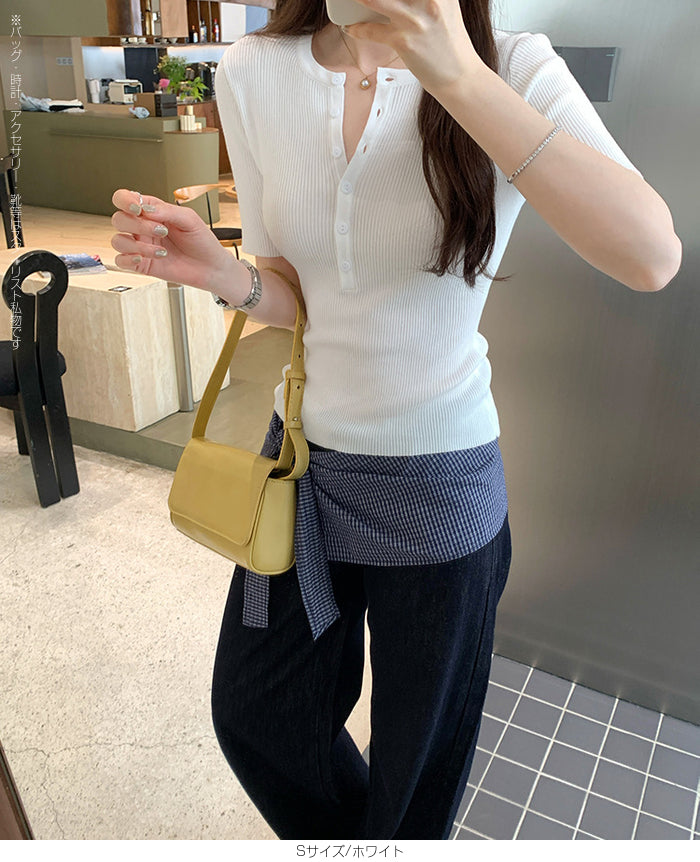 ヘンリーネックリブカットソー