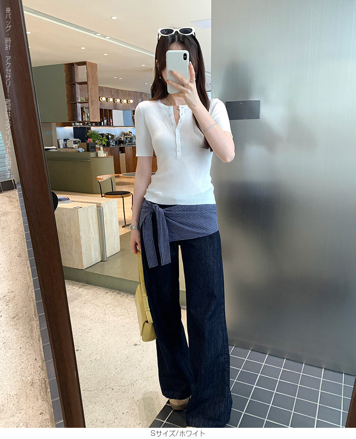 ヘンリーネックリブカットソー