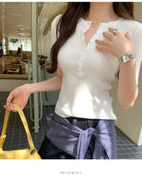 ヘンリーネックリブカットソー