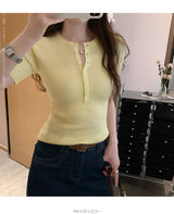 ヘンリーネックリブカットソー