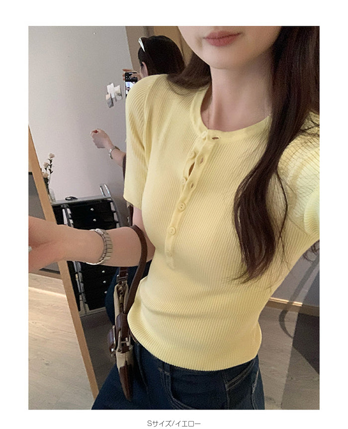 ヘンリーネックリブカットソー