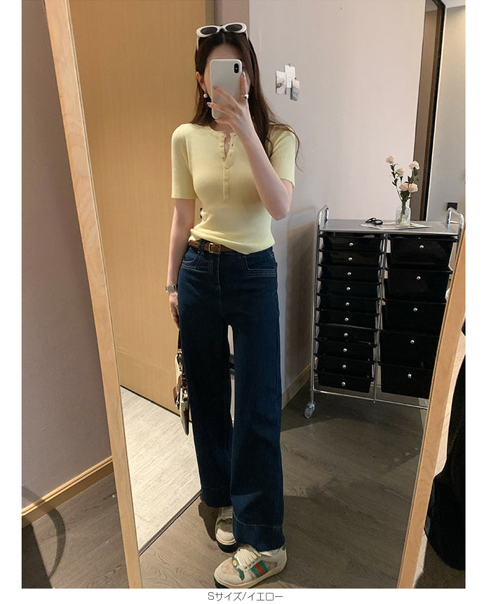 ヘンリーネックリブカットソー