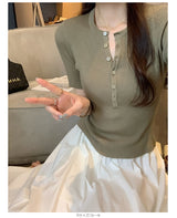 ヘンリーネックリブカットソー