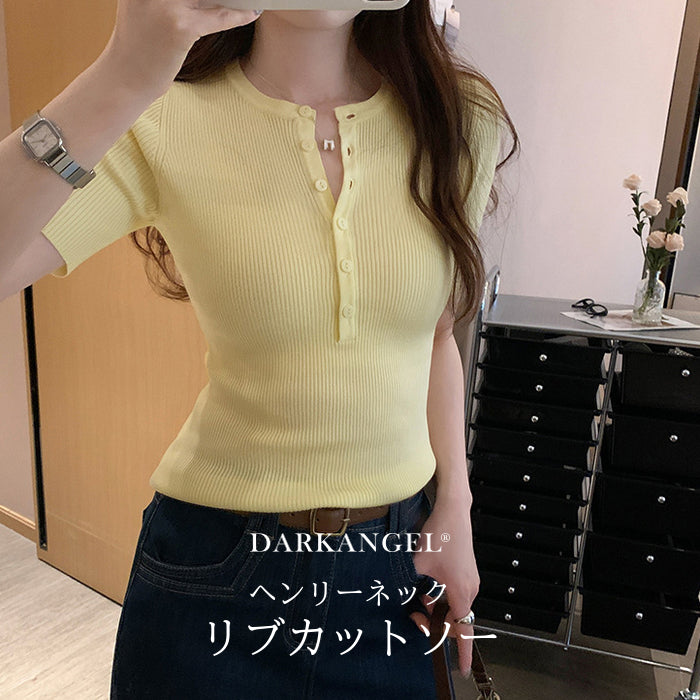 ヘンリーネックリブカットソー