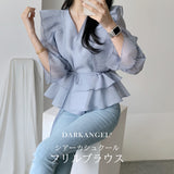 シアーカシュクールフリルブラウス