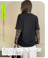 レース袖ドッキングtシャツ