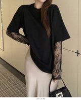 レース袖ドッキングtシャツ