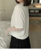 レース袖ドッキングtシャツ