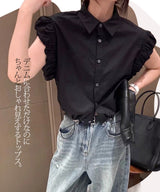 裾ドロストフリルスリーブブラウス