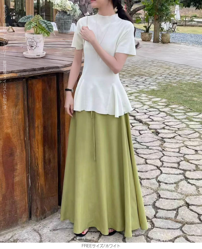 ペプラムニットトップス