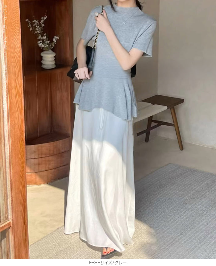 ペプラムニットトップス