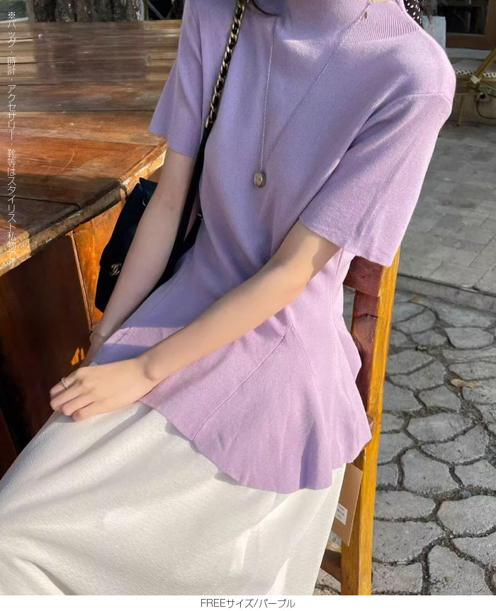 ペプラムニットトップス