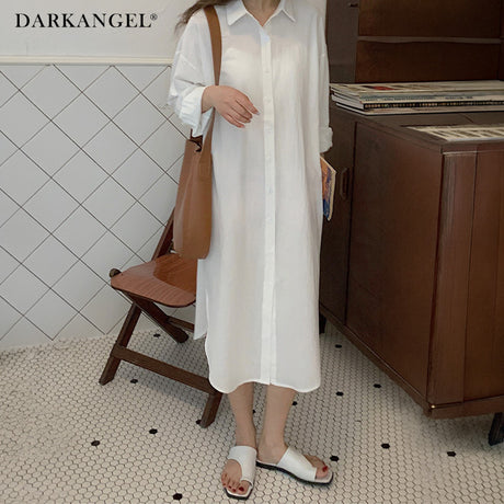 前開きロングシャツワンピース