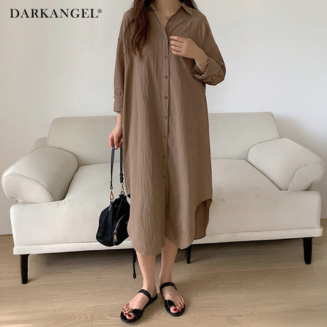 前開きロングシャツワンピース