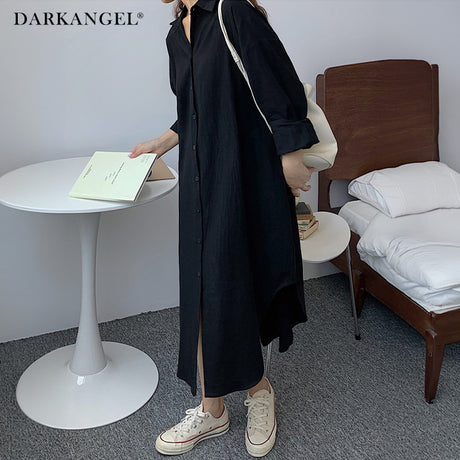 前開きロングシャツワンピース