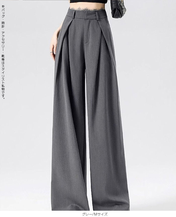 レースプリーツ ハイウエストスラックス